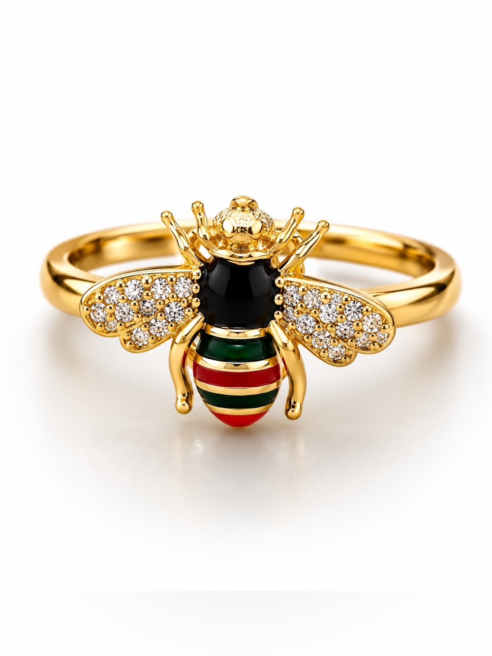 Bee Ring, Adjustable Stainless Steel Enamel Zircon Ring
